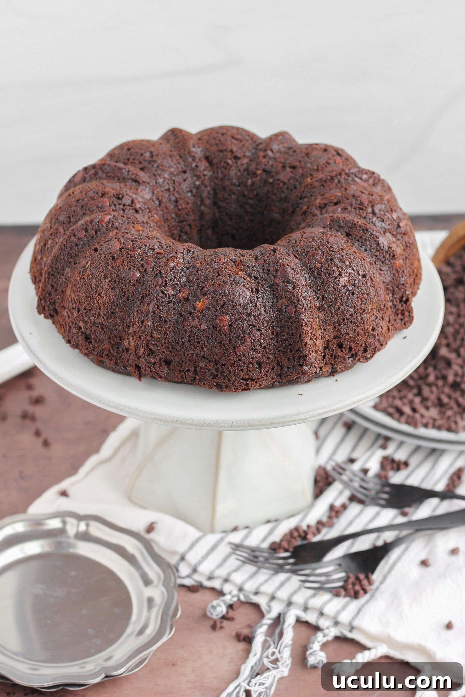 Chocolate banana bundt in pan