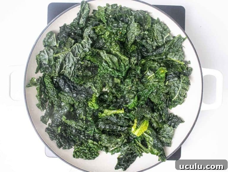 kale leaves in a skillet