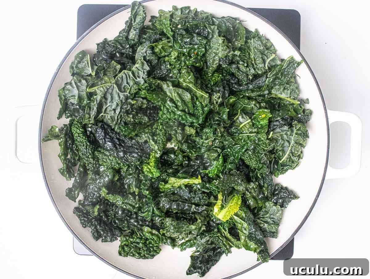 kale leaves in a skillet