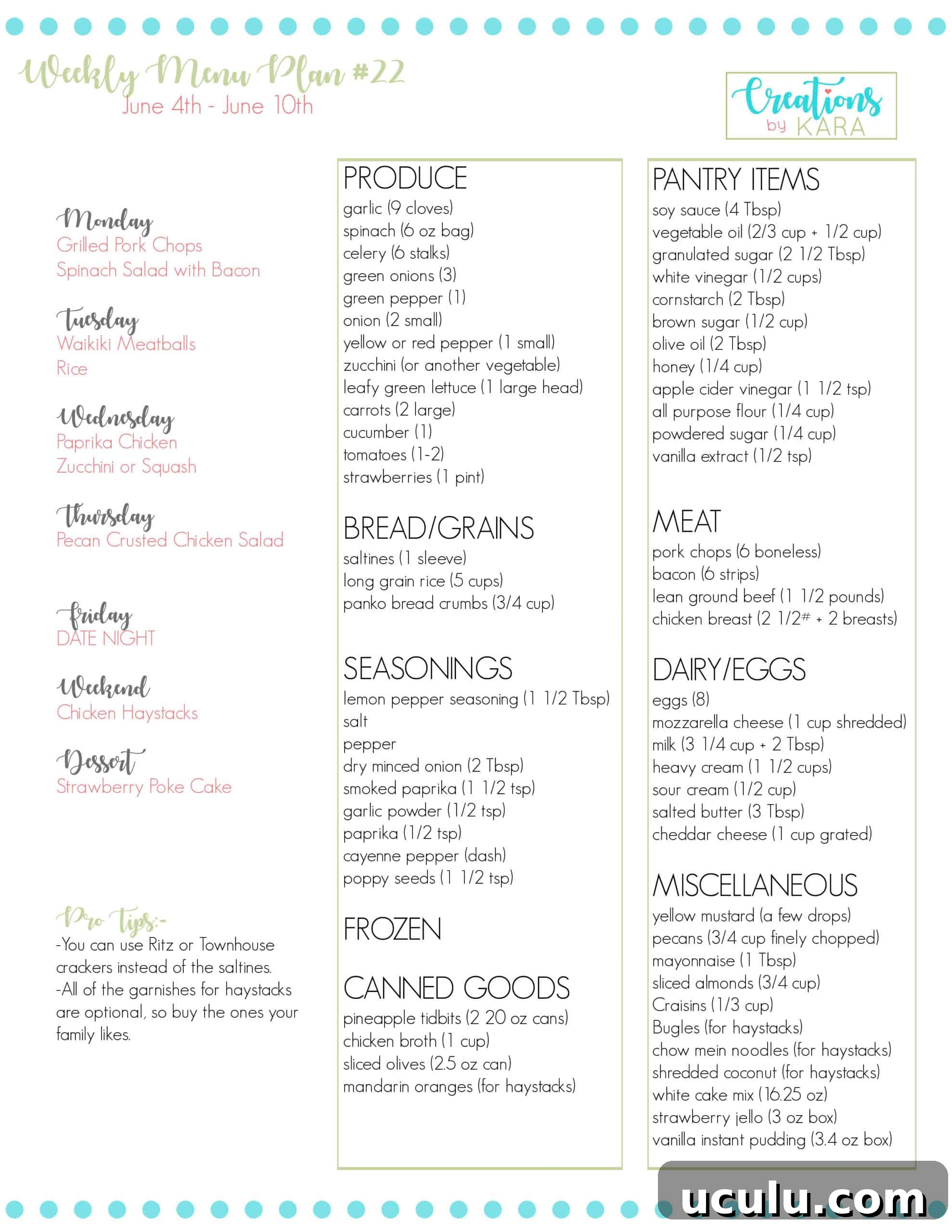 free printable weekly meal plan #22