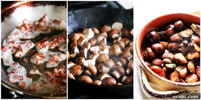 steps to prepare bacon and mushrooms
