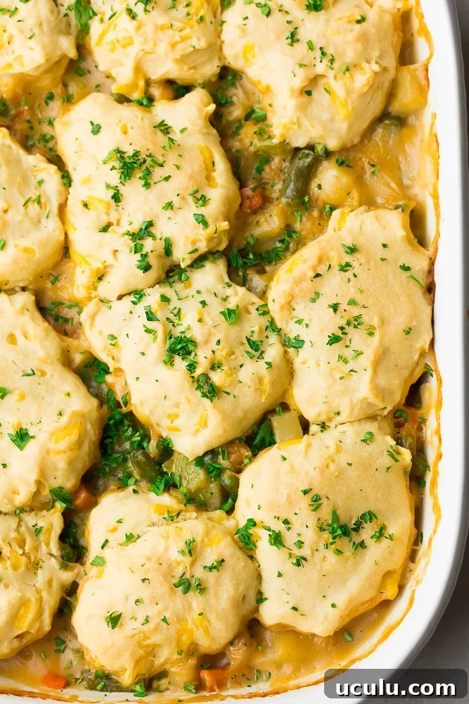 looking down on casserole dish of vegan pot pie