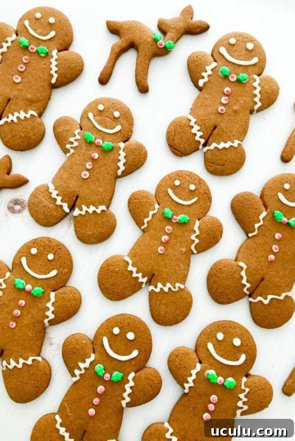 Classic gingerbread cookies decorated with icing