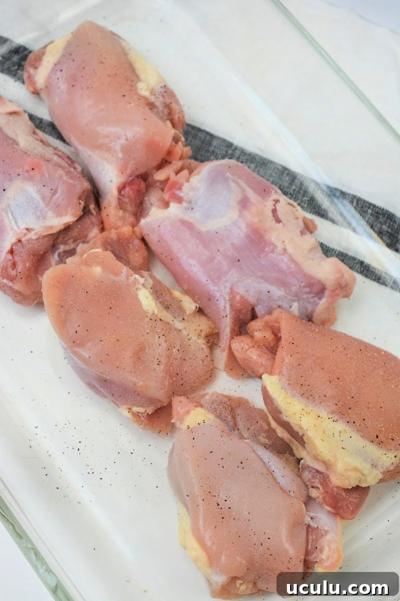 Adding spices to the raw chicken thighs