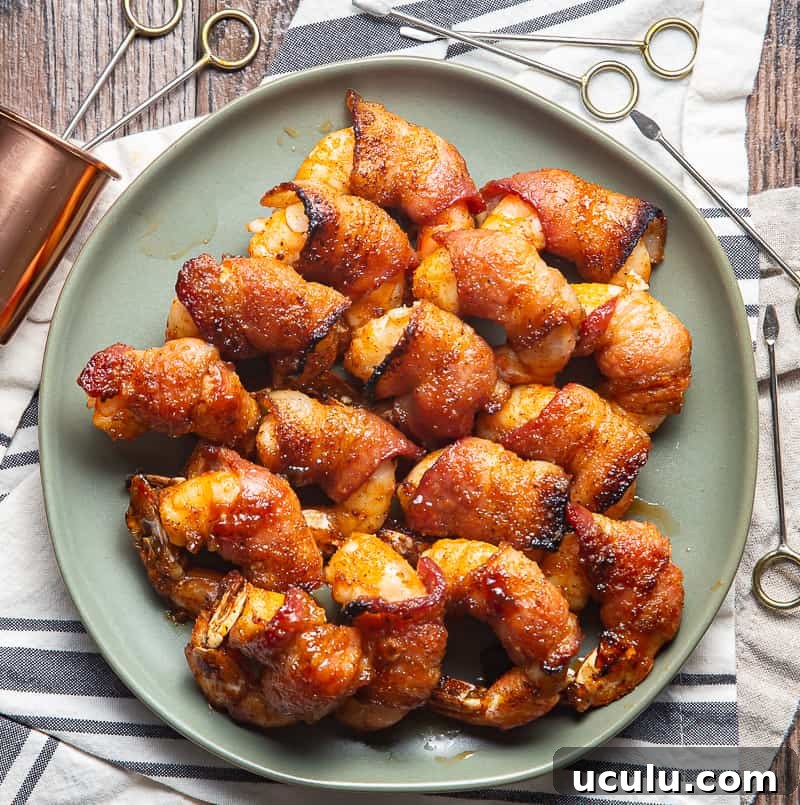 plate of bacon wrapped shrimp appetizer