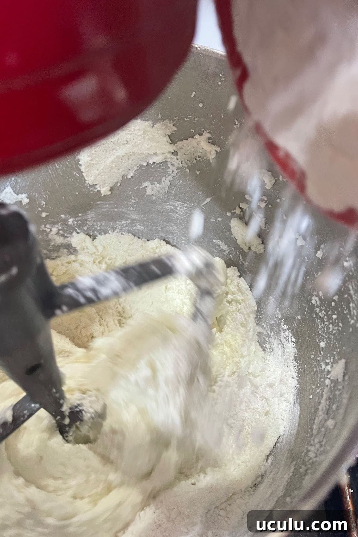 Creaming butter and sugar in the mixer.