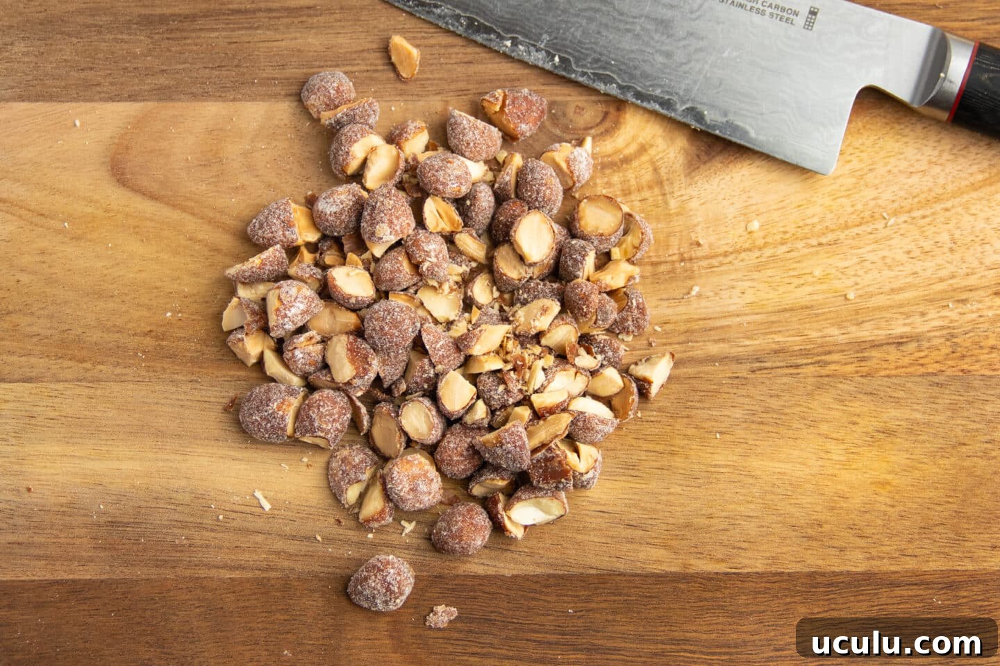 This is a picture of nuts being chopped.