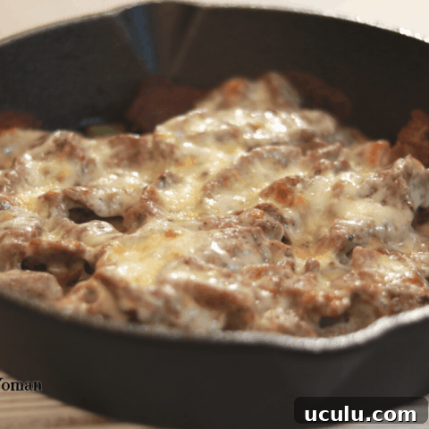 philly cheesesteak in cast iron skillet