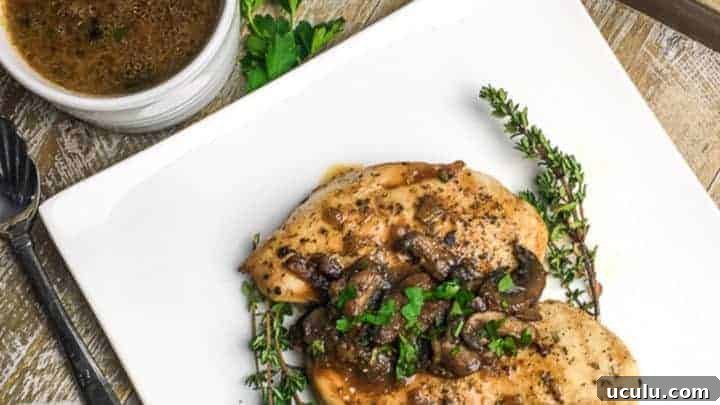 Keto Low Carb Instant Pot Chicken Breasts with Mushroom sauce and goat cheese recipe.