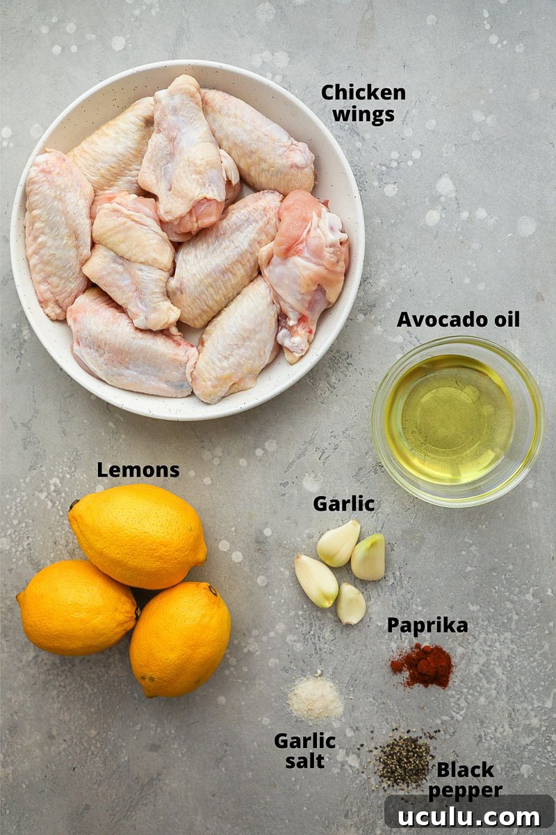 Ingredients used to make lemon garlic chicken wings