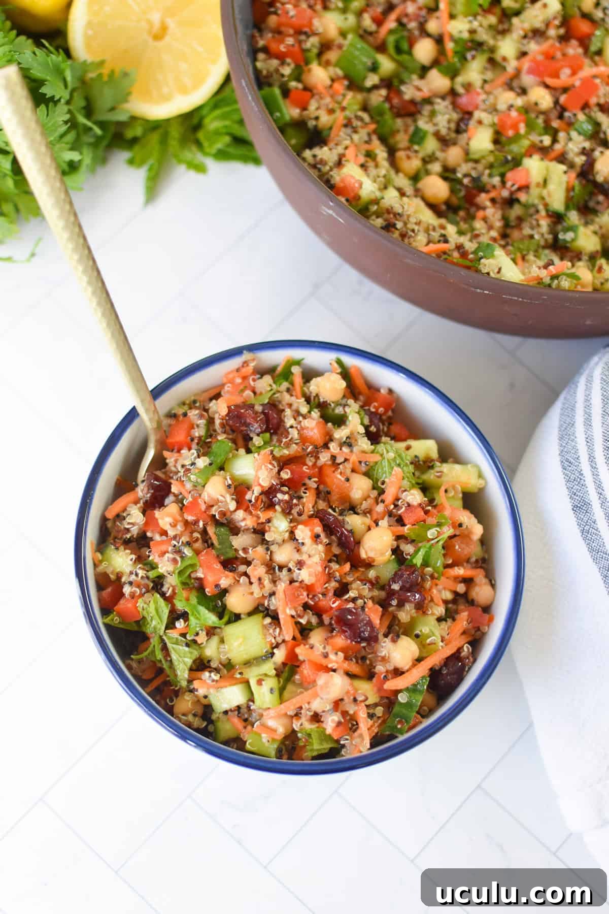 Easy Moroccan Quinoa Chickpea Salad in a small bowl