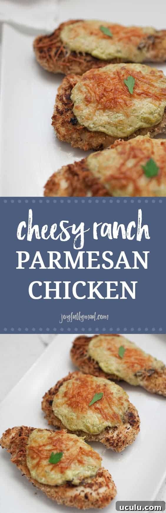 Cheesy ranch parmesan chicken on a plate.