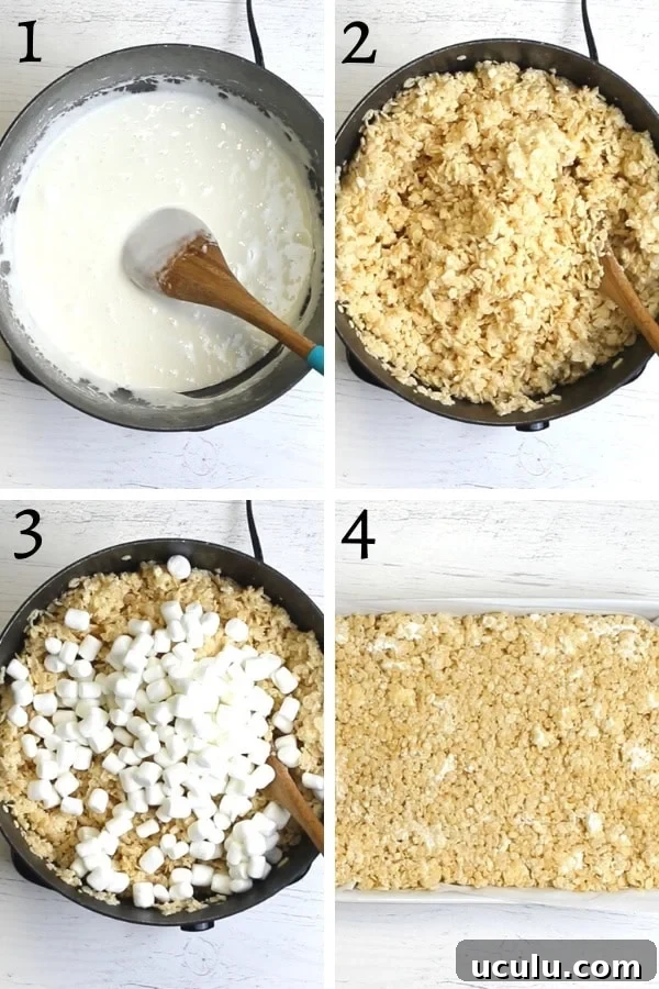 gluten-free rice krispies treats recipe steps photo collage