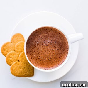A cup of hot chocolate with cookies.