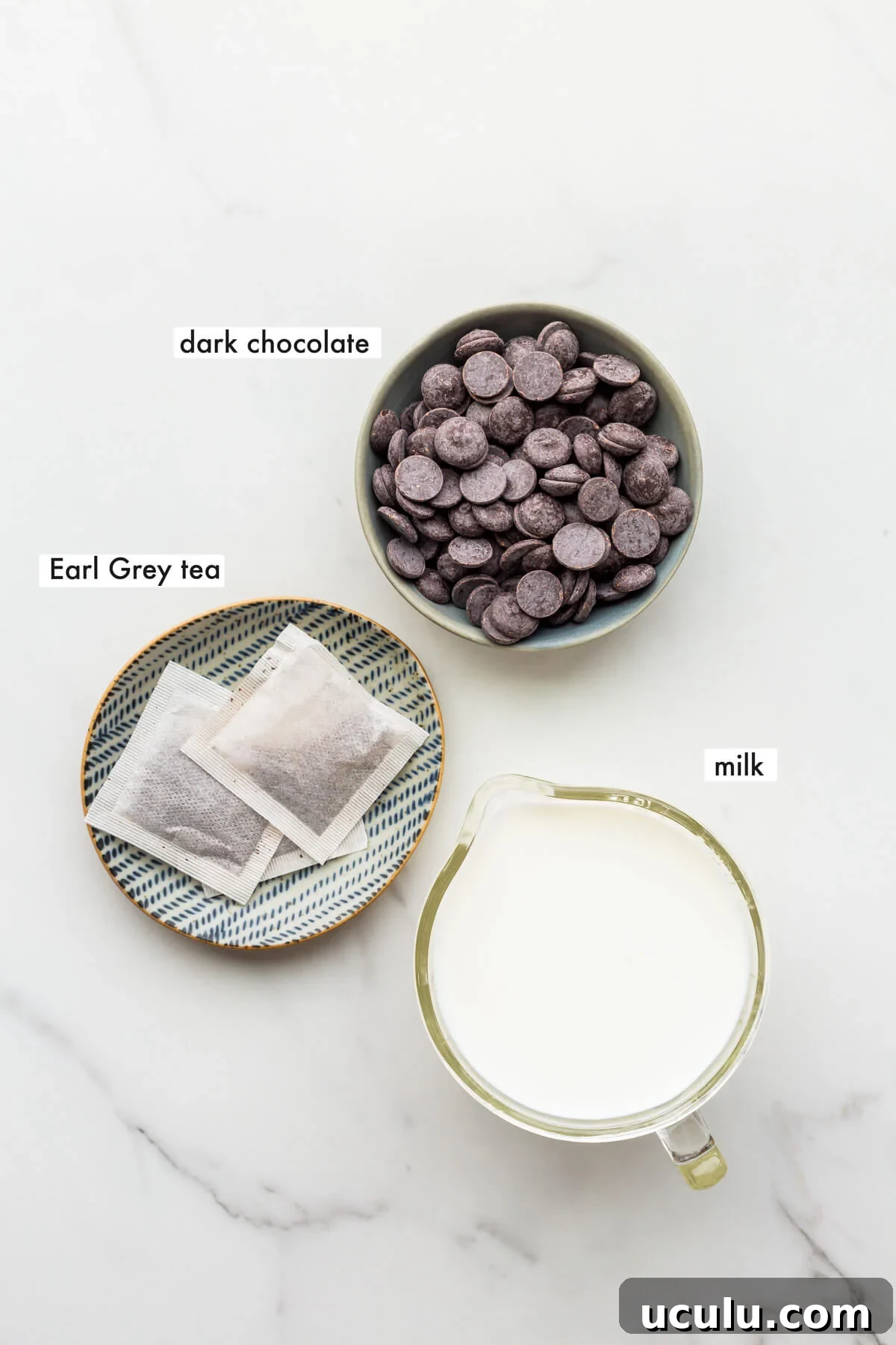 Ingredients to make hot chocolate from scratch measured out.
