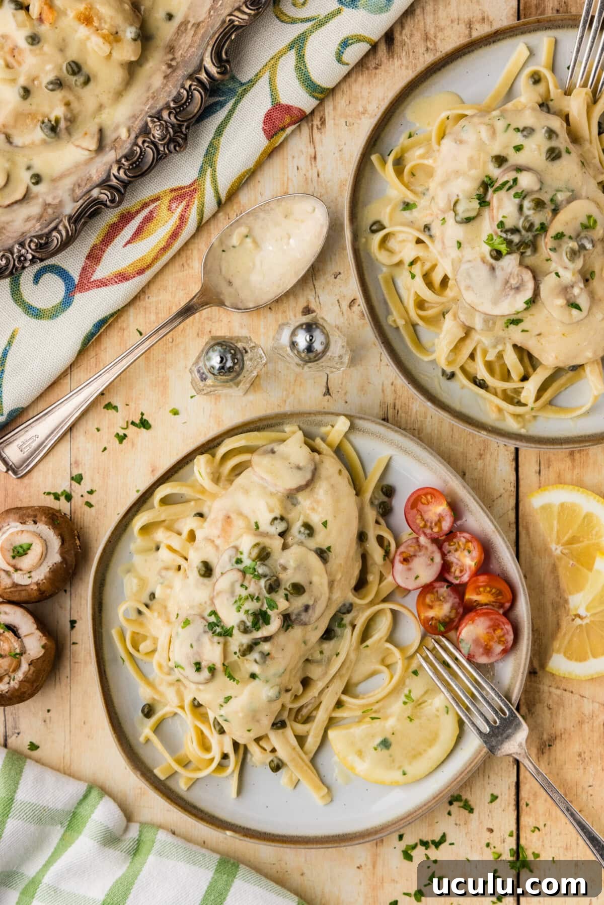 Italian Chicken Scallopini with Lemon Butter Sauce 3 Chicken Scallopini on plates