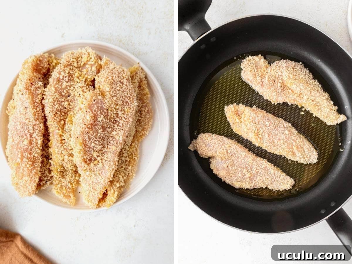 plate of breaded cutlets, pan frying breaded chicken