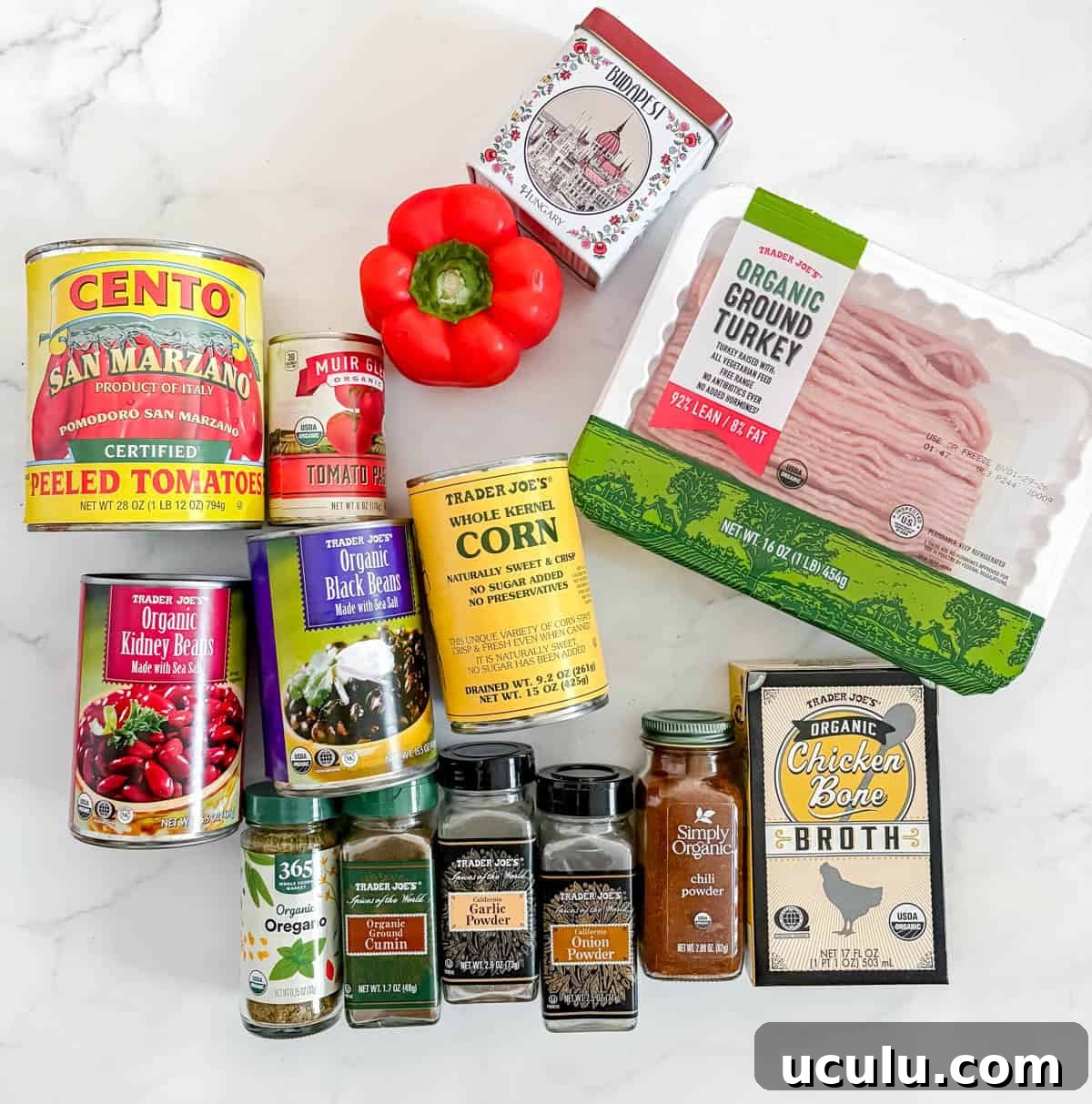 Ingredients needed to make slow cooker turkey chili.