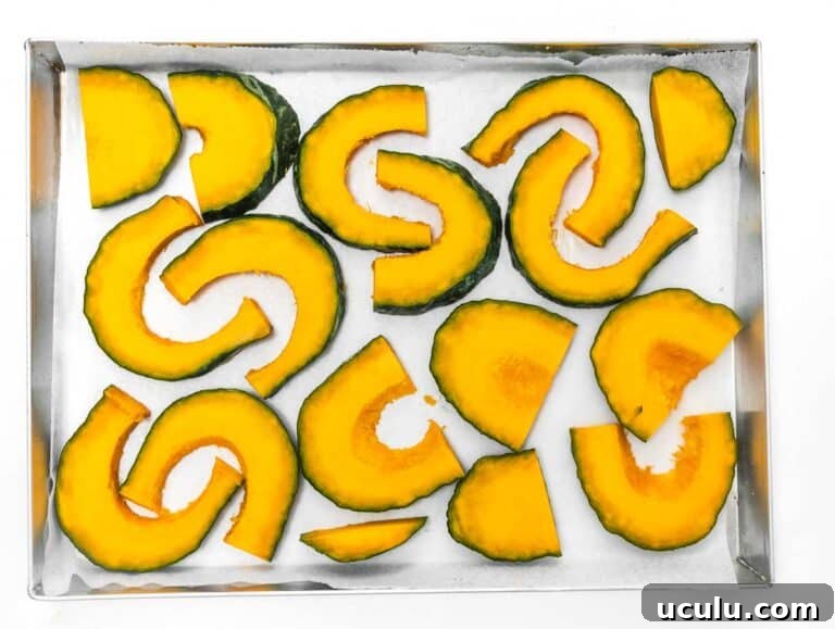 Roasted Kabocha Squash Recipe with Crispy Herb Crust 14 Kabocha squash on baking tray