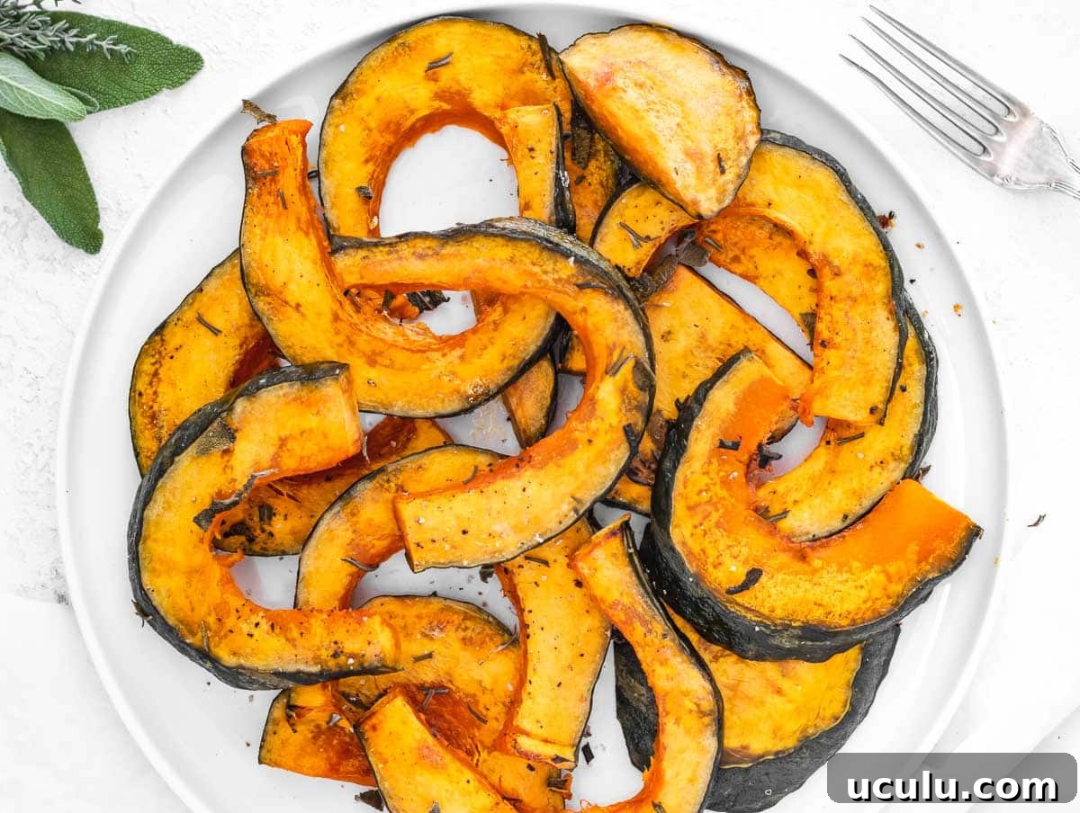 Roasted Kabocha Squash Recipe with Crispy Herb Crust 5 tender roasted winter squash on a plate