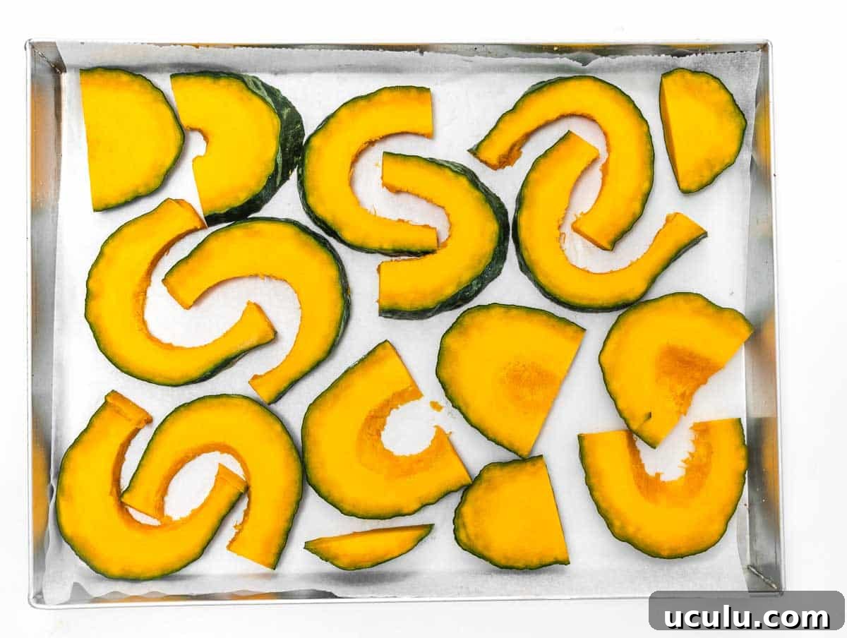 Roasted Kabocha Squash Recipe with Crispy Herb Crust 7 Kabocha squash on baking tray