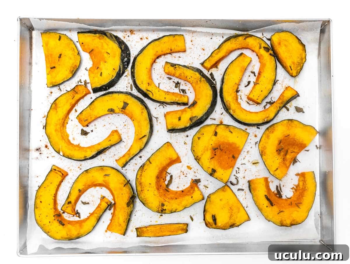 Roasted Kabocha Squash Recipe with Crispy Herb Crust 9 Fork tender roasted kabocha squash